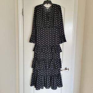 Max Studio maxi tiered ruffle black floral dress size XS, fits xs/s gently worn